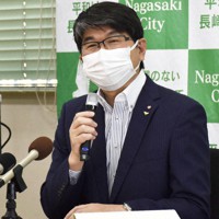 核兵器禁止条約の第1回締約国会議に出席し、演説や各国代表と面会したことを説明する田上富久市長＝長崎市で2022年6月29日午前11時25分、高橋広之撮影