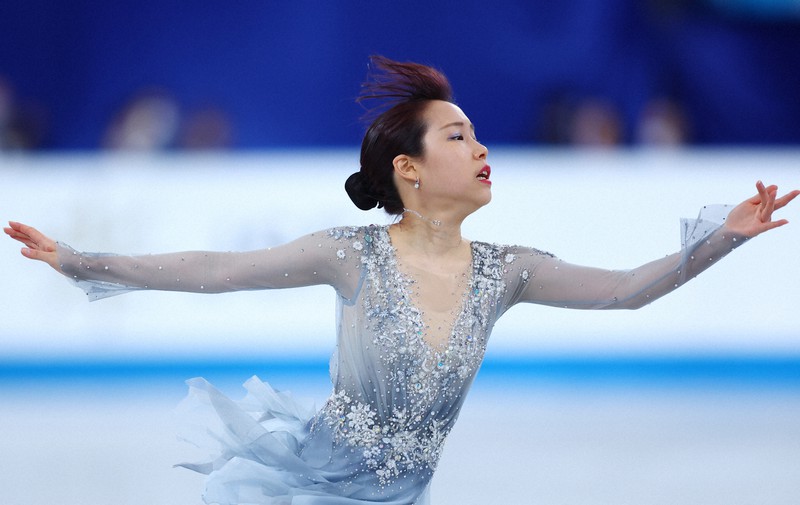 女子SPで演技を披露する三原舞依＝東京体育館で2023年4月13日、猪飼健史撮影