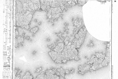 右上の大久野島とその周辺が切り取られるようにして記載されなくなった1938年4月発行の地図＝国土地理院のウェブサイトから