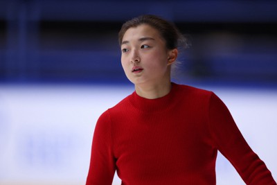 前日練習に臨む坂本花織＝エスポーで2023年11月16日、猪飼健史撮影