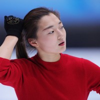 練習に臨む坂本花織＝中国・北京で2023年12月7日、吉田航太撮影