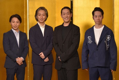 （左から）中村鶴松、中村七之助、中村勘九郎、中村虎之介＝東京都千代田区で2024年1月23日午後2時9分、広瀬登撮影