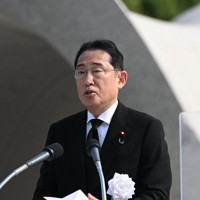 平和記念式典であいさつする岸田文雄首相＝広島市中区で2024年8月6日午前8時33分、北村隆夫撮影