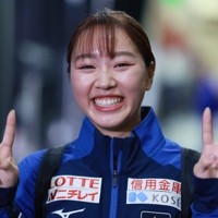 女子フリーから一夜明け、取材に応じる樋口新葉＝米アレンで2024年10月20日、猪飼健史撮影