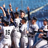 【広島商－横浜】優勝して喜ぶ横浜の選手たち＝神宮球場で2024年11月25日、玉城達郎撮影