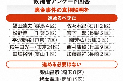 衆院「裏金議員」のアンケート回答