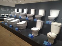 Toto Ltd.'s generations of toilet models are seen at the Toto Museum in Kitakyushu on June 23, 2023. (Mainichi/Norihisa Ueda)