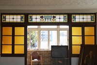 The entertainment room with beautiful stained glass is seen on the second floor of the Western-style building at the Cultural Path Shumoku Museum in Nagoya's Higashi Ward on Nov. 19, 2024. (Mainichi/Kazuki Yamazaki)