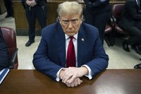 Former President Donald Trump waits for the start of proceedings in Manhattan criminal court, on April 23, 2024, in New York. (AP Photo/Yuki Iwamura, Pool, File)