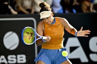 Naomi Osaka of Japan plays a shot against Alycia Parks of the U.S., in the semifinal of the ASB Classic tennis tournament at Manuka Doctor Arena in Auckland, New Zealand, on Jan. 4, 2025. (Alan Lee/Photosport via AP)