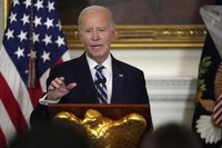 President Joe Biden speaks at a reception for new Democratic members of Congress in the State Dining Room of the White House, on Jan. 5, 2025, in Washington. (AP Photo/Manuel Balce Ceneta)