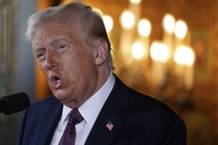 President-elect Donald Trump speaks during a news conference at Mar-a-Lago, on Jan. 7, 2025, in Palm Beach, Fla. (AP Photo/Evan Vucci)