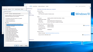 Screenshot of Advanced Settings and Performance Settings windows