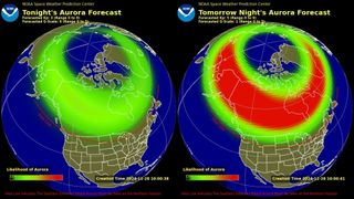 aurora forecast is good for tonight and tomorrow with northern lights potentially visible as far south as New York.