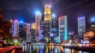 The Singapore skyline at night