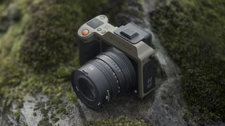 Hasselblad X2D 100C Earth Explorer camera on a mossy rock