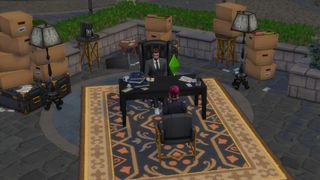 Meeting with an inheritance lawyer at his desk in The Sims 4