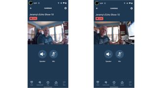 Screenshots of the Alexa app showing Camera footage from the Echo Show 10