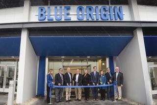 Blue Origin opens its new research and development building and headquarters in Kent, Washington on Jan. 6, 2020. Pictured from left: Washington State Representative Tina Orwall, US Congressman Denny Heck, US Congressperson Adam Smith, Blue Origin CEO Bob Smith, Kent Mayor Dana Ralph, US Congressperson Derek Kilmer, Washington State Senator Lisa Wellman, Washington State Representative J.T. Wilcox, and Blue Origin COO Terry Benedict.