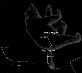 Look high in the sky toward the northeast this time of year and you can't miss the Big Dipper. Making out the Big Bear (Ursa Major) could prove a little more challenging. This map shows them at around 8 p.m. from mid-northern latitudes this weekend.