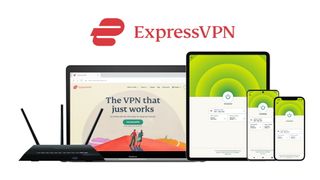 ExpressVPN running on multiple devices; including a laptop, tablet, smartphones, and a router