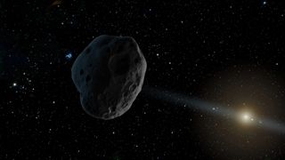 An artist's impression of a dark comet in the outer solar system.