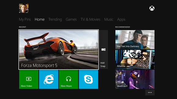 Xbox One home screen