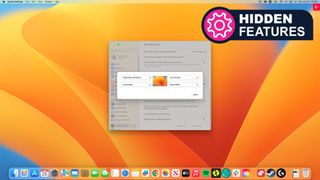 Screenshot showing macOS&#039; Hot Corners feature with a logo reading &#039;Hidden features&#039;