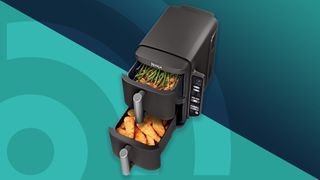 Ninja Double Stack air fryer on blue background