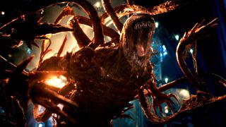 A screenshot of supervillain Carnage in the upcoming Sony movie Venom: Let There Be Canage