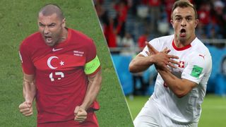 Switzerland vs Turkey live stream at Euro 2020 — Burak Yilmaz of Turkey and Xherdan Shaqiri of Switzerland