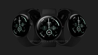 3 Google Pixel watch 3 watches in a row. render