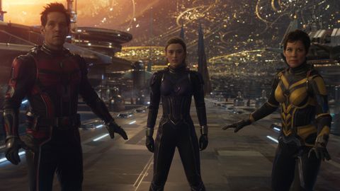 Still from Ant-Man and the Wasp Quantumania showing Scott Lang, Cassie Lang and Hope Van Dyne