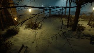 An in development screenshot of Vampire The Masquerade: Bloodlines 2, showing a snowy street.