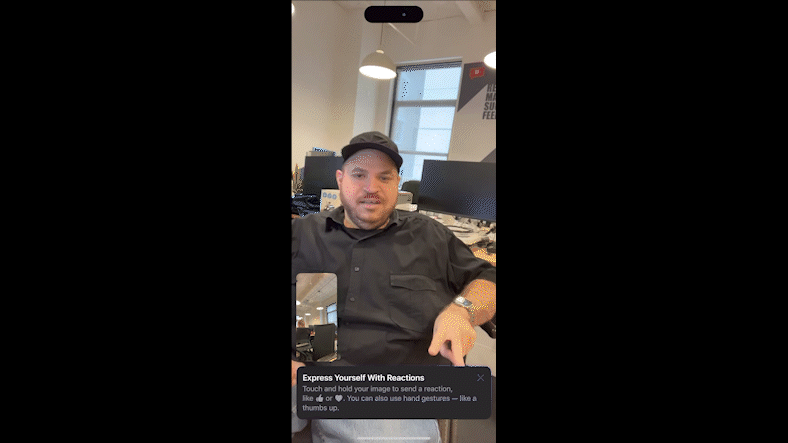 Gif animations showing iOS 17 gestures with FaceTime.