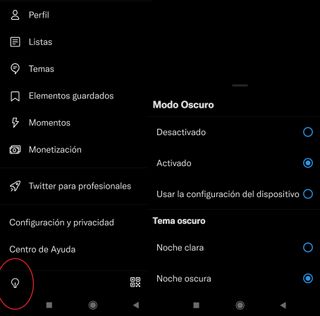 Modo oscuro de Twitter