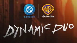 A screenshot of the logo for the Dynamic Duo movie, with the DC Studios and Warner Bros. logo sitting above it