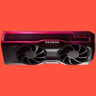 AMD Radeon RX 7800 XT GPU on a red background.