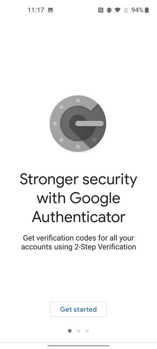 Google Authenticator "Get Started" screen on mobile