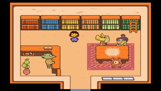 A room full of books and creatures in Undertale