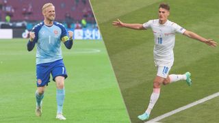 Czech Republic vs Denmark live stream at Euro 2020 — Kasper Schmeichel of Denmark and Patrik Schick of Czech Republic