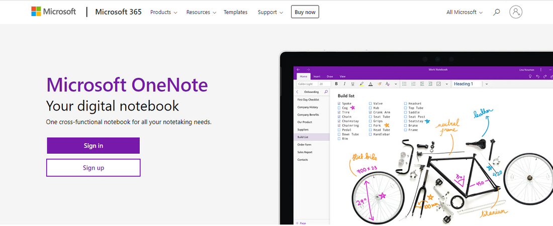 OneNote website screenshot