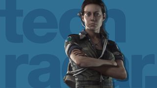 Beste skrekkspill: Amanda Ripley fra Alien Isolation mot en blå bakgrunn