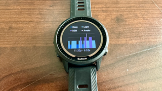 A chart showing sleep stages across one night on the Garmin Forerunner 955. 