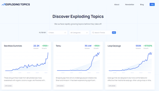 Exploding topics landing page