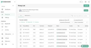 Webshare Proxy list page