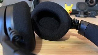 Close up on cup cushioning on Razer Kraken V4 headset