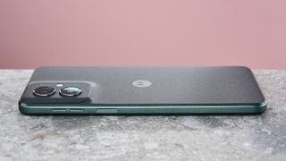 Reverse side of Motorola Moto G55 5G showing volume and power buttons