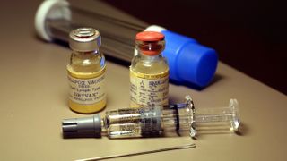 Smallpox vaccine vials sitting on a counter in Mid-Florida Biologics in Altamonte Springs, Florida, before it was administered as part of a clinical trial.