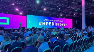 The empty keynote stage at the Venetian Conference Center ahead of the HPE Discover 2024 second day keynote